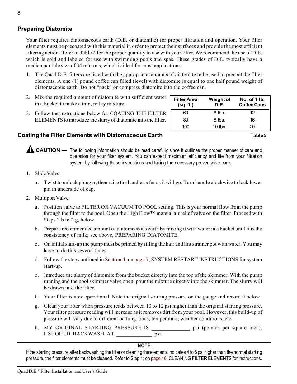 Pentair D.E. Cartridge Style Filter Quad D.E. User Manual | Page 14 / 24