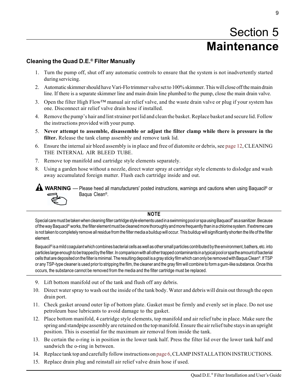 Pentair D.E. Cartridge Style Filter Quad D.E. User Manual | Page 15 / 24