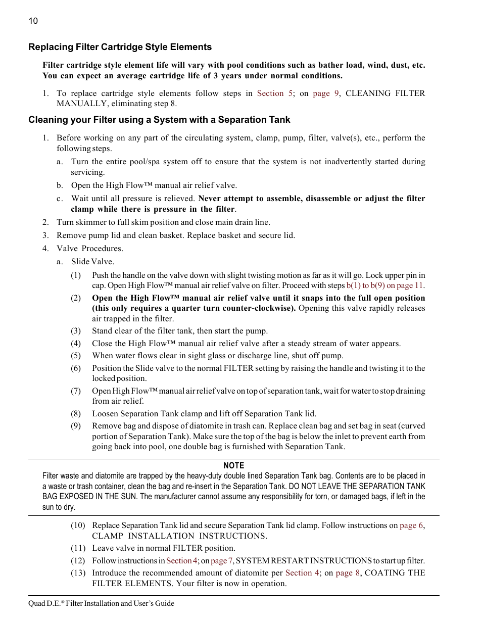 Pentair D.E. Cartridge Style Filter Quad D.E. User Manual | Page 16 / 24