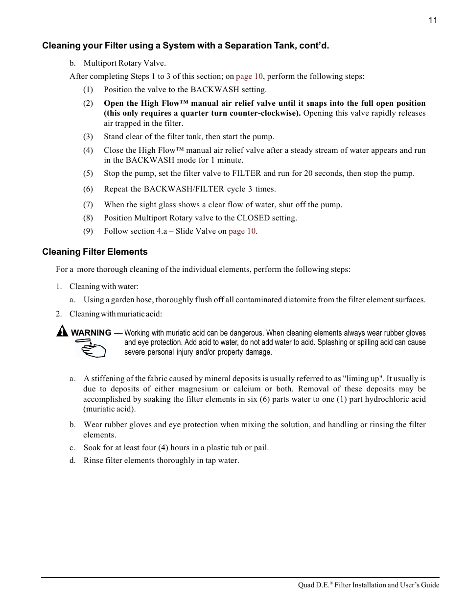 Pentair D.E. Cartridge Style Filter Quad D.E. User Manual | Page 17 / 24