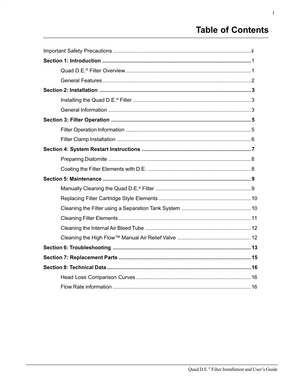 Pentair D.E. Cartridge Style Filter Quad D.E. User Manual | Page 3 / 24