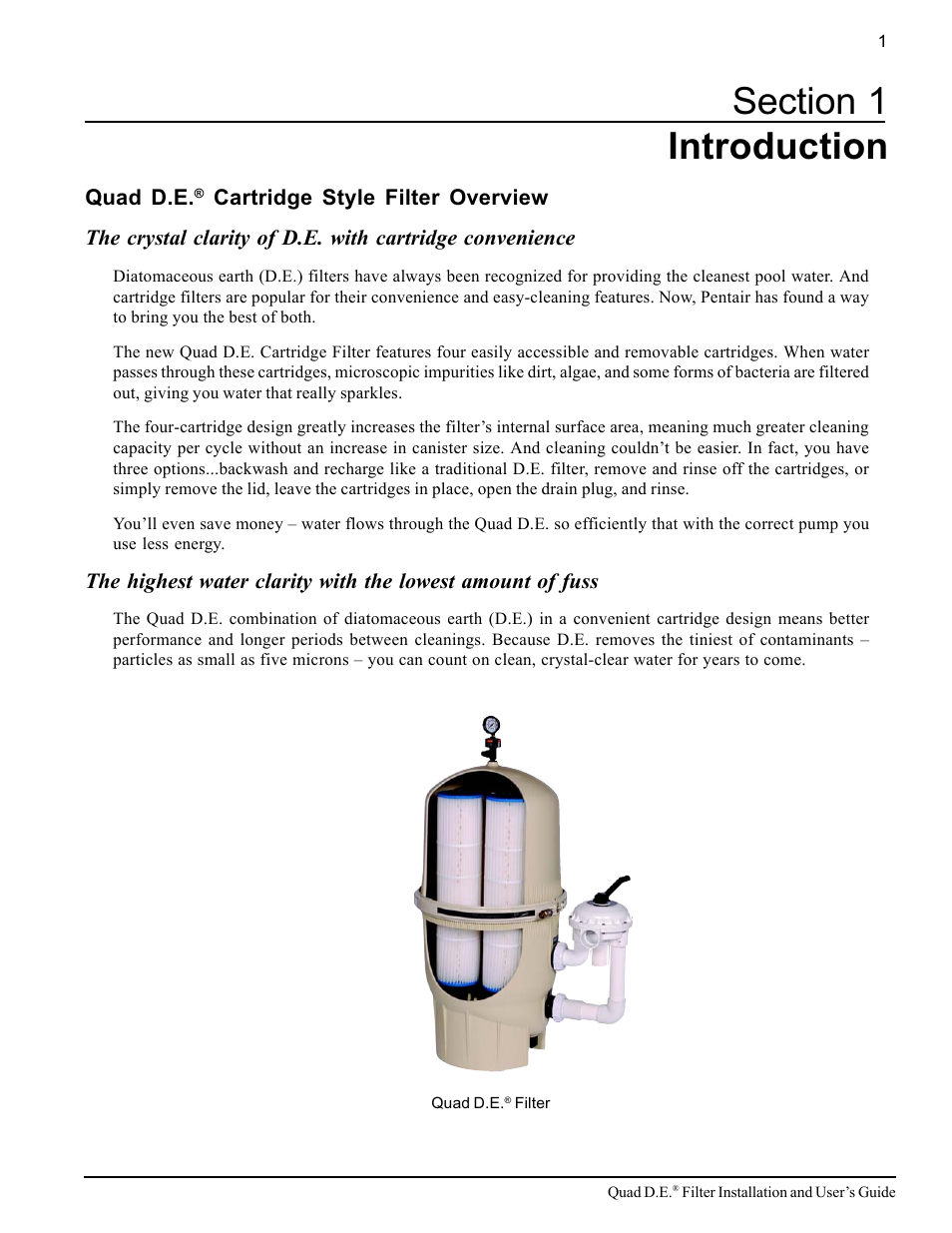 Pentair D.E. Cartridge Style Filter Quad D.E. User Manual | Page 7 / 24