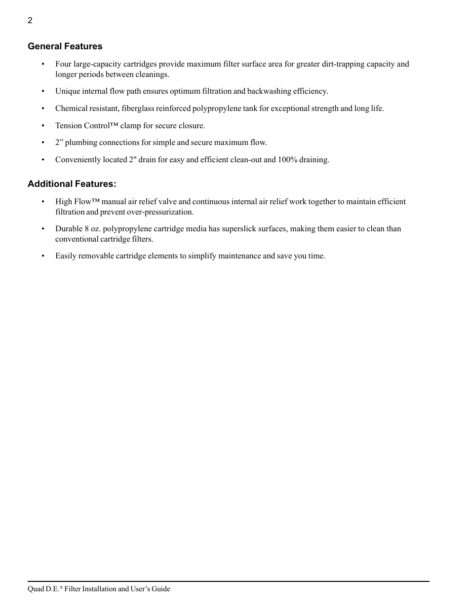 Pentair D.E. Cartridge Style Filter Quad D.E. User Manual | Page 8 / 24