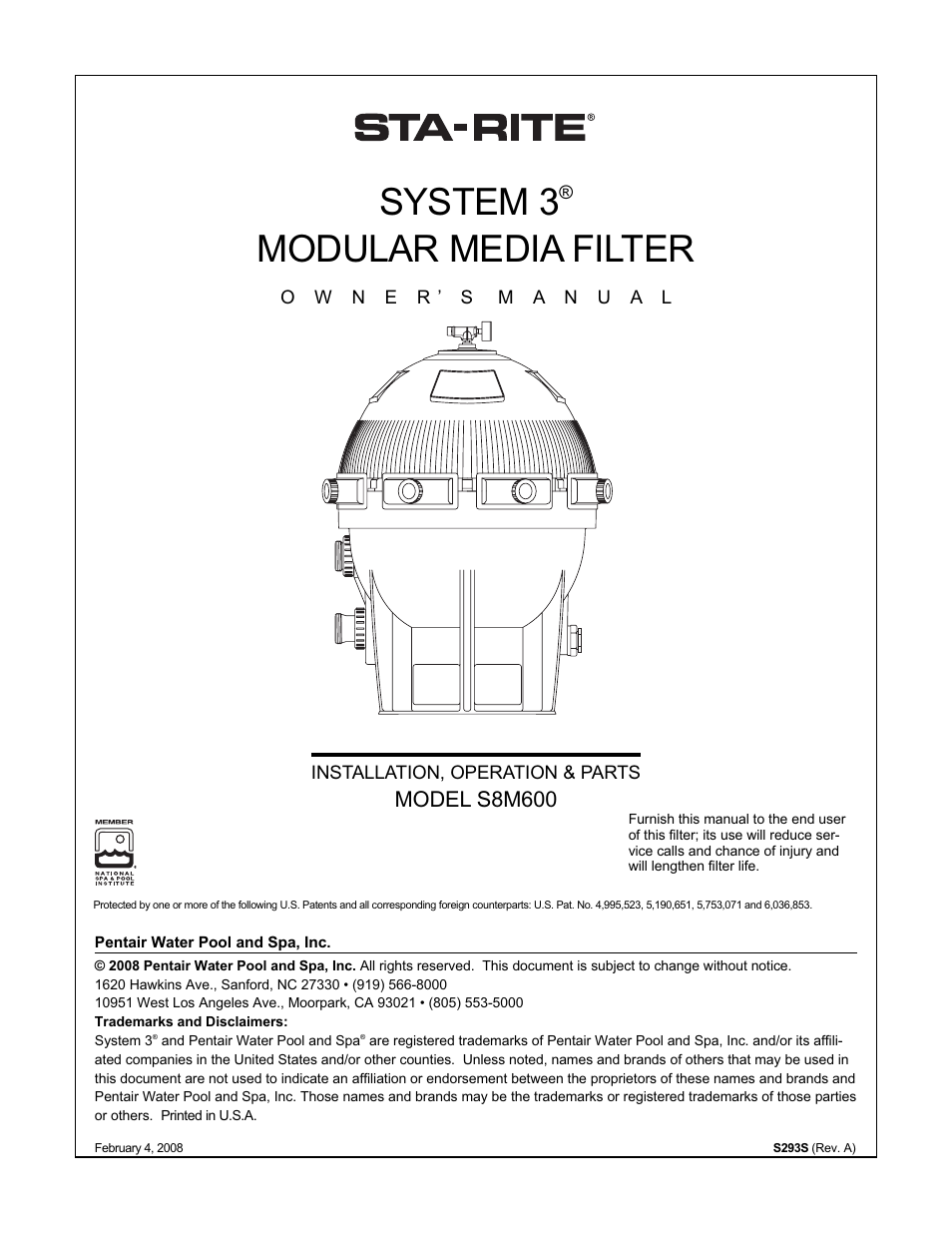 Pentair System 3 S8M600 User Manual | 12 pages