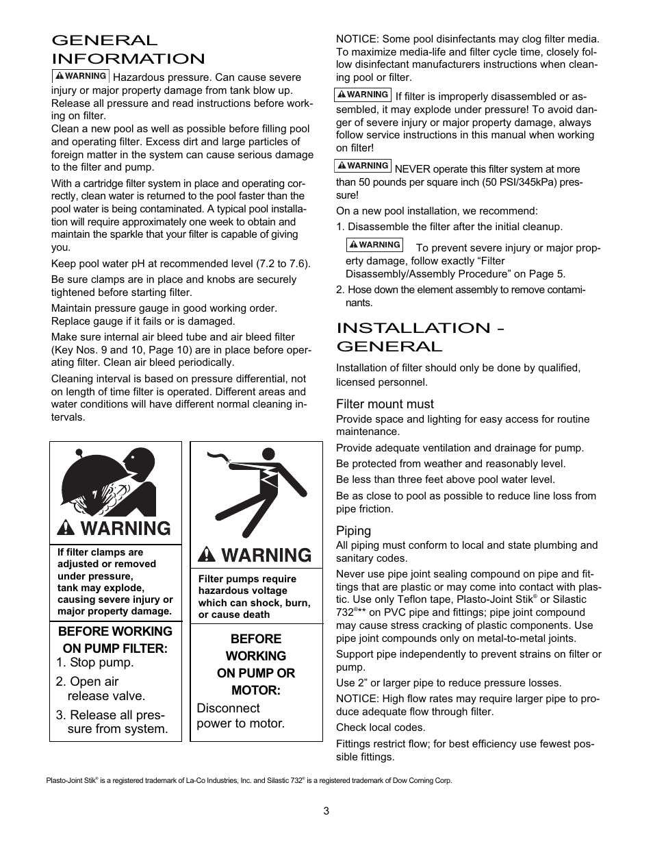 General information, Installation - general | Pentair System 3 S8M600 User Manual | Page 3 / 12