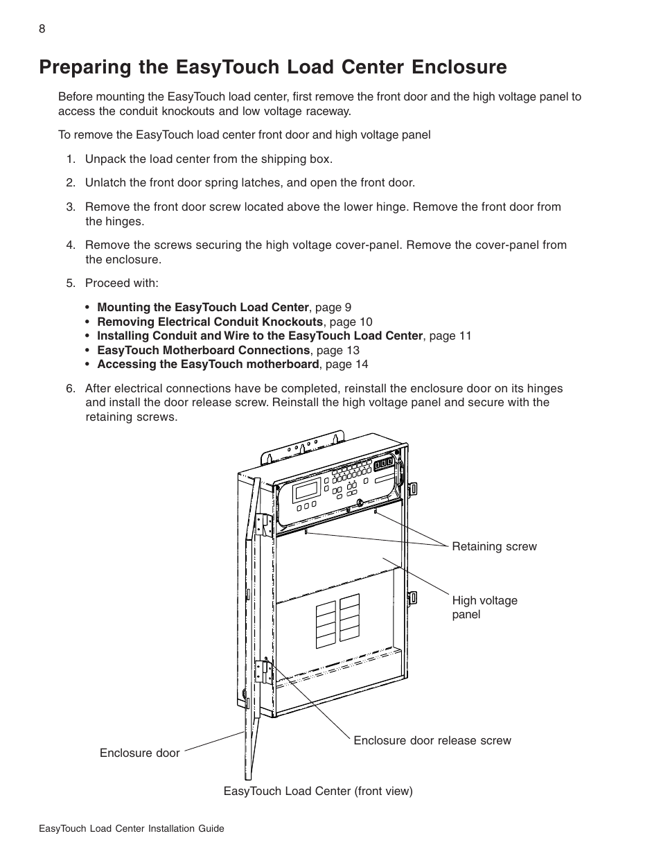 Preparing the easytouch load center enclosure | Pentair EasyTouch 8 and 4 Pool and Spa Control System User Manual | Page 14 / 32