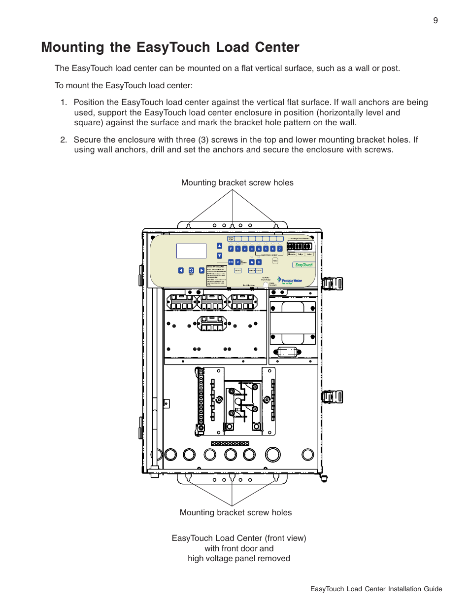 Mounting the easytouch load center | Pentair EasyTouch 8 and 4 Pool and Spa Control System User Manual | Page 15 / 32