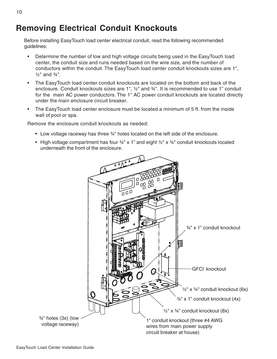 Removing electrical conduit knockouts | Pentair EasyTouch 8 and 4 Pool and Spa Control System User Manual | Page 16 / 32
