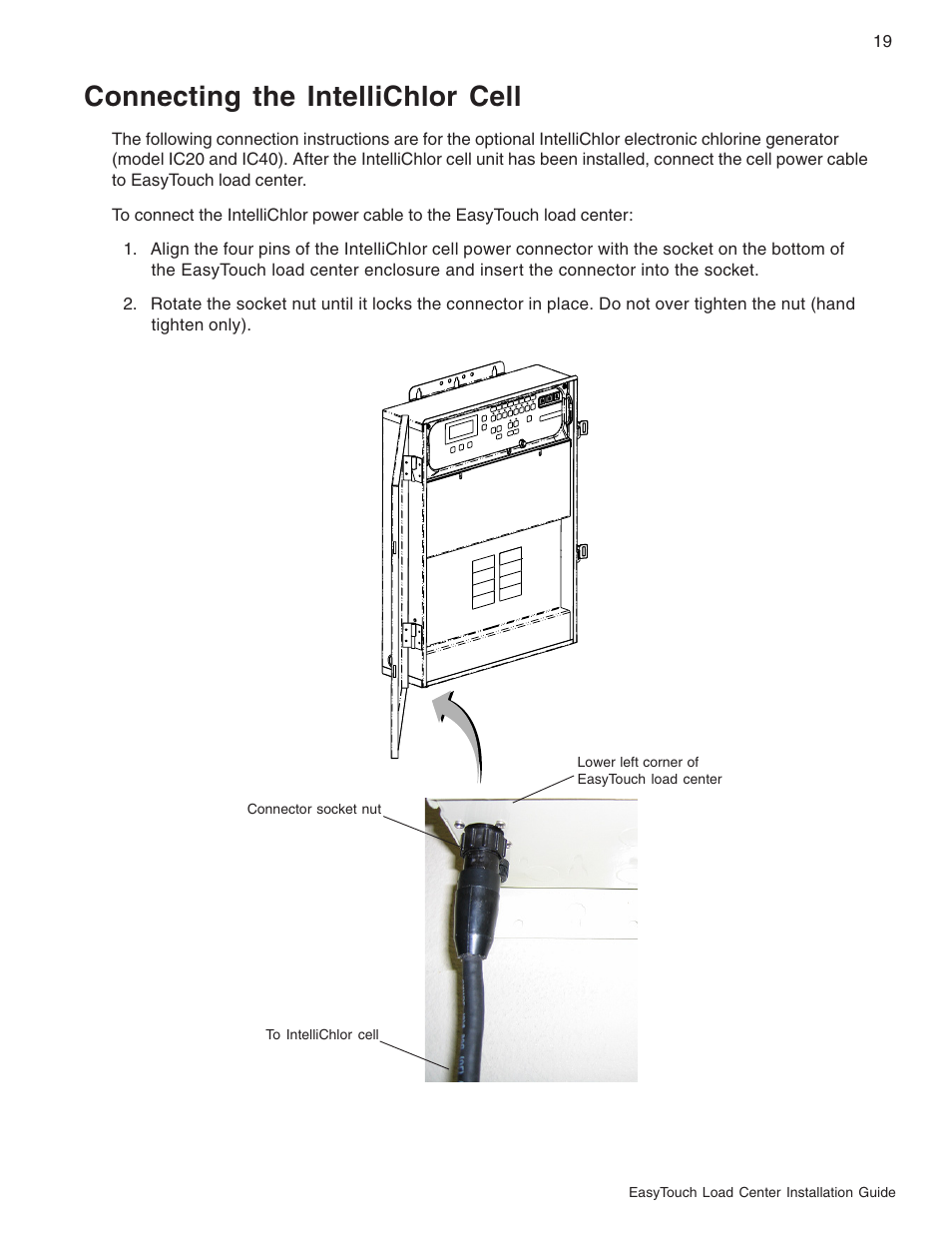 Connecting the intellichlor cell | Pentair EasyTouch 8 and 4 Pool and Spa Control System User Manual | Page 25 / 32