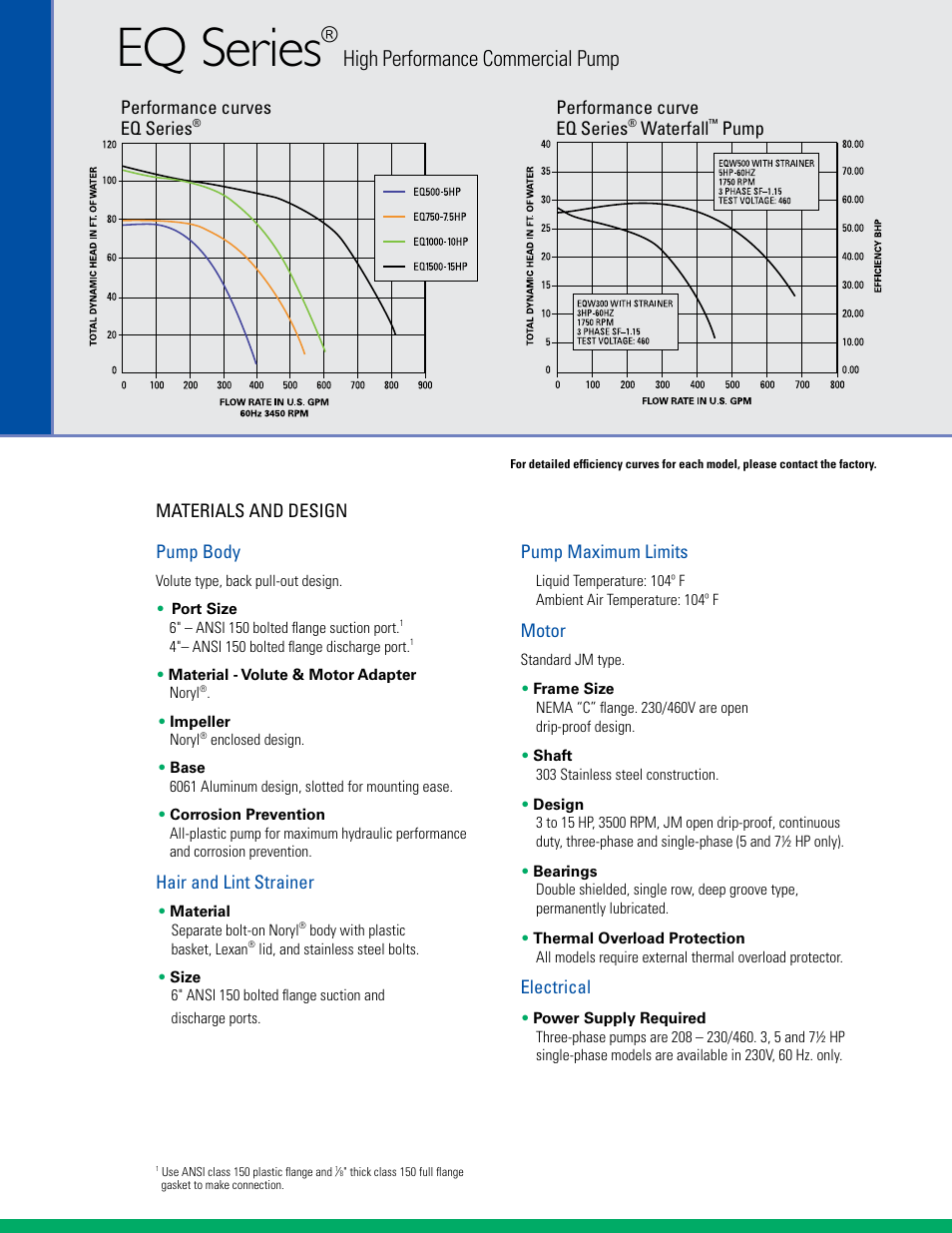 Eq series, High performance commercial pump | Pentair EQ SERIES User Manual | Page 2 / 4