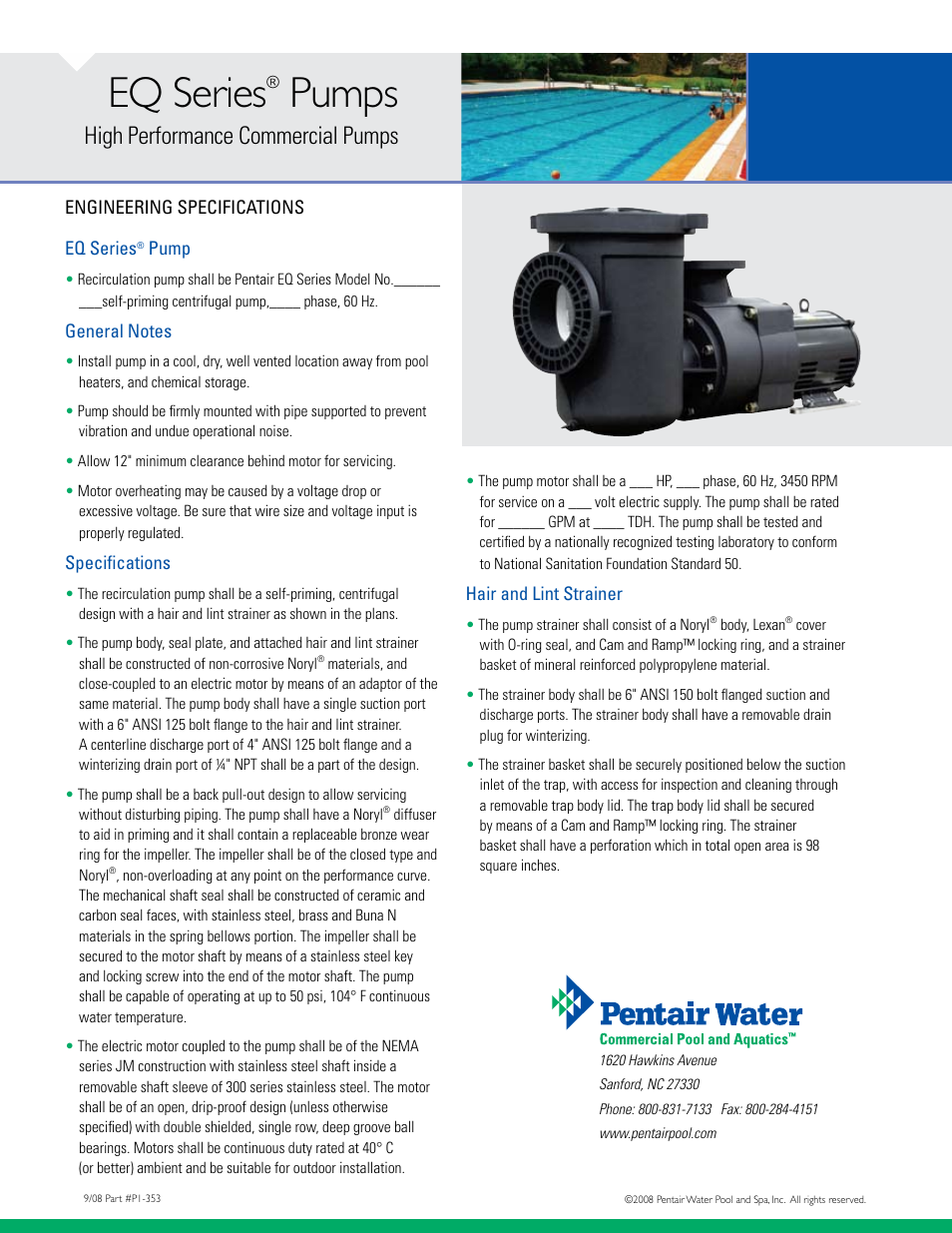 Eq series, Pumps, High performance commercial pumps | Pentair EQ SERIES User Manual | Page 4 / 4