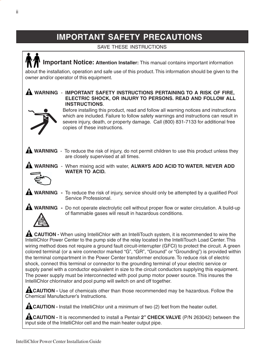 Important safety precautions | Pentair C40 User Manual | Page 4 / 13