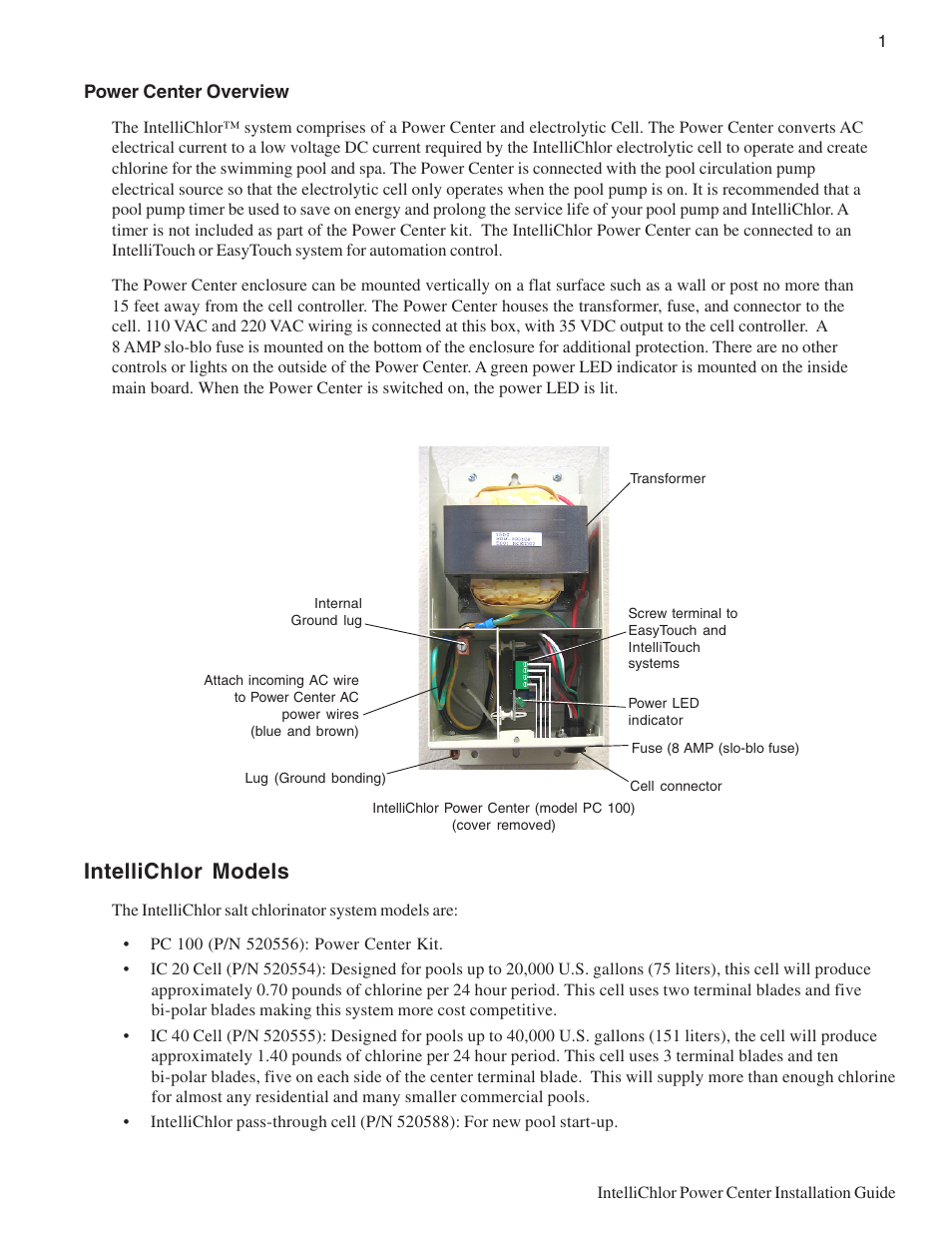 Intellichlor models | Pentair C40 User Manual | Page 6 / 13