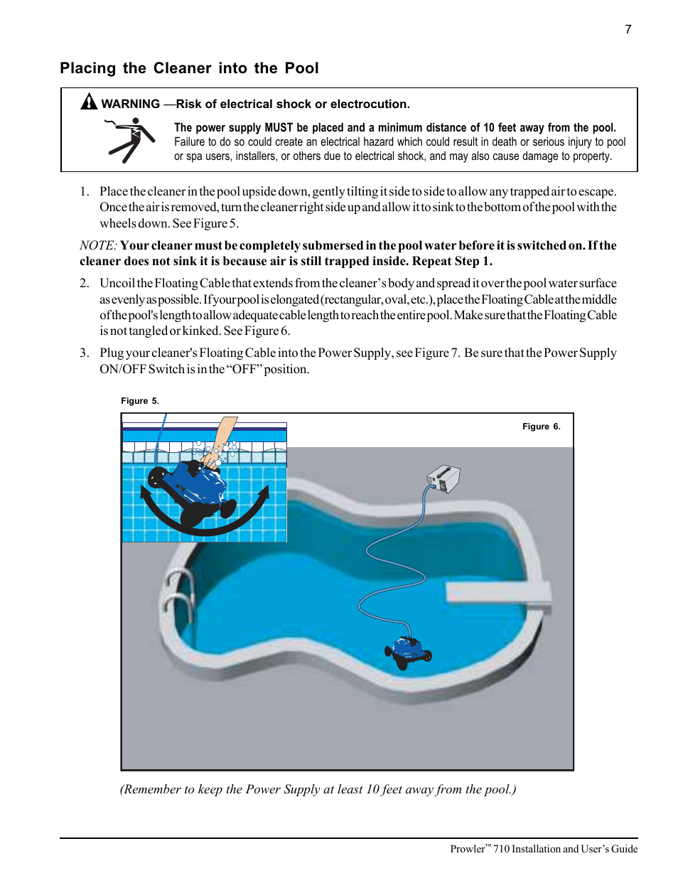 Placing the cleaner into the pool | Pentair 710 User Manual | Page 11 / 24