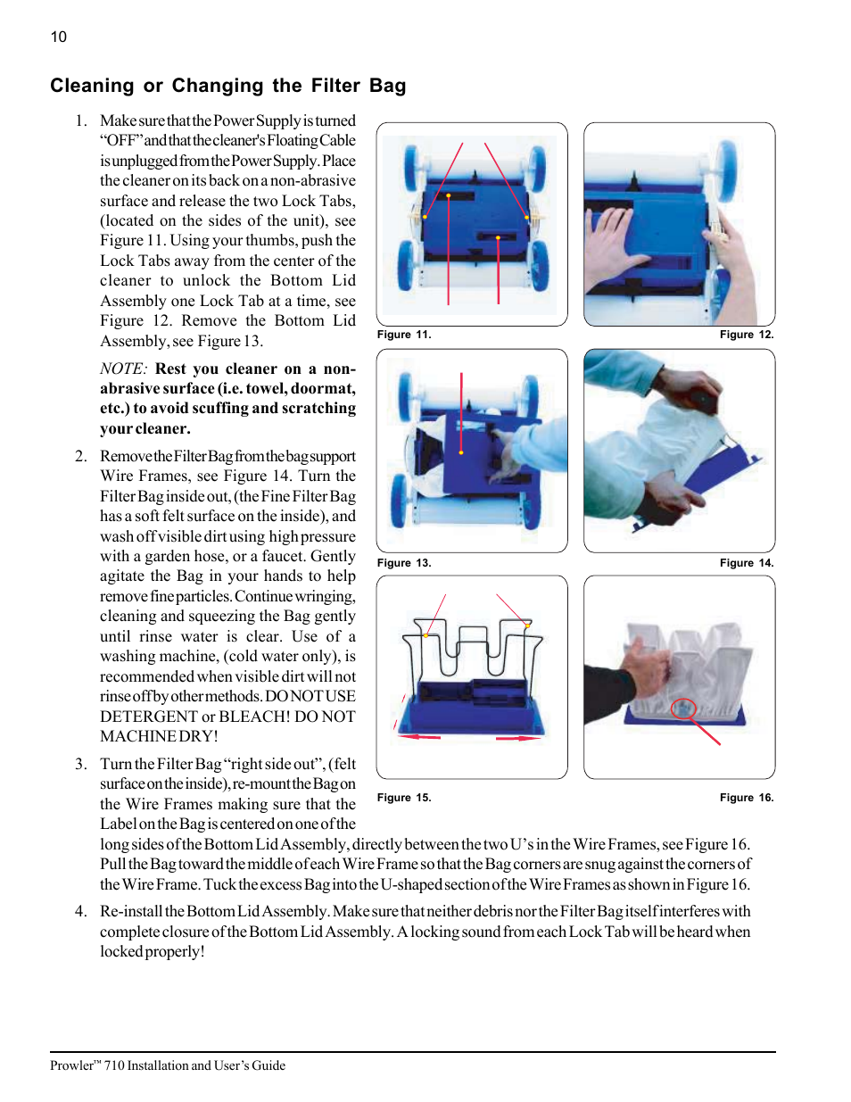 Cleaning or changing the filter bag | Pentair 710 User Manual | Page 14 / 24
