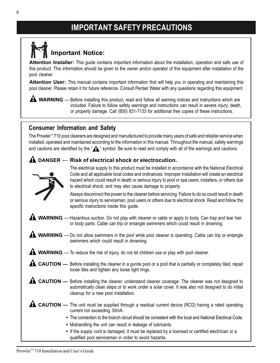 Important safety precautions, Important notice, Consumer information and safety | Pentair 710 User Manual | Page 4 / 24