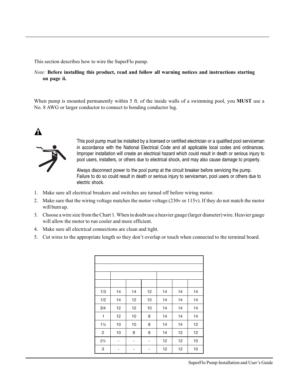 Electrical requirements and wiring, Wiring installation | Pentair Pump User Manual | Page 9 / 20