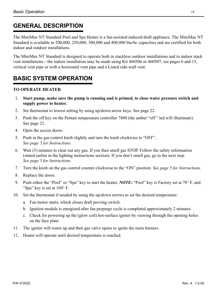 General description, Basic system operation | Pentair MiniMax NT Standard Series User Manual | Page 18 / 32