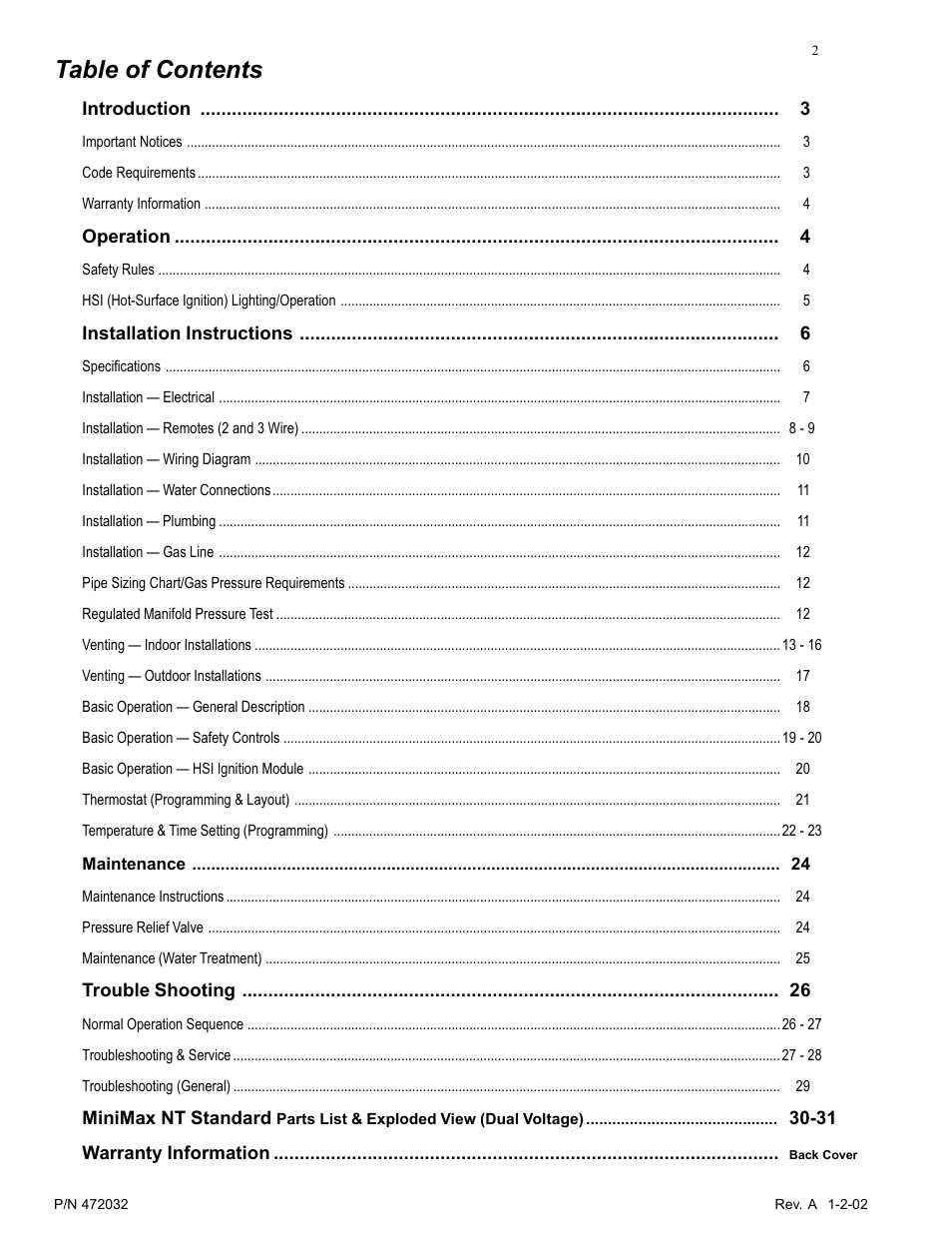 Pentair MiniMax NT Standard Series User Manual | Page 2 / 32