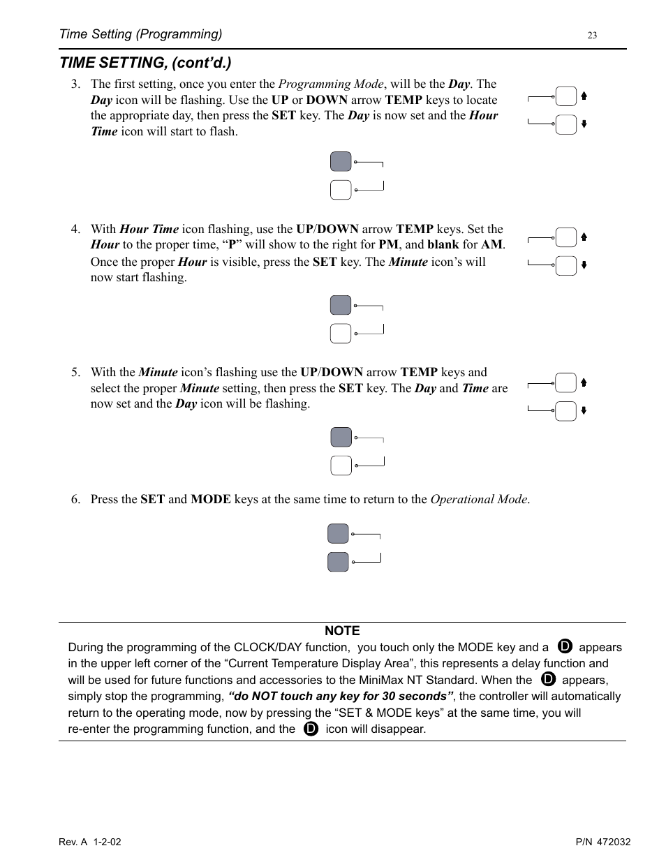 Time setting, (cont’d.), Time setting (programming) | Pentair MiniMax NT Standard Series User Manual | Page 23 / 32