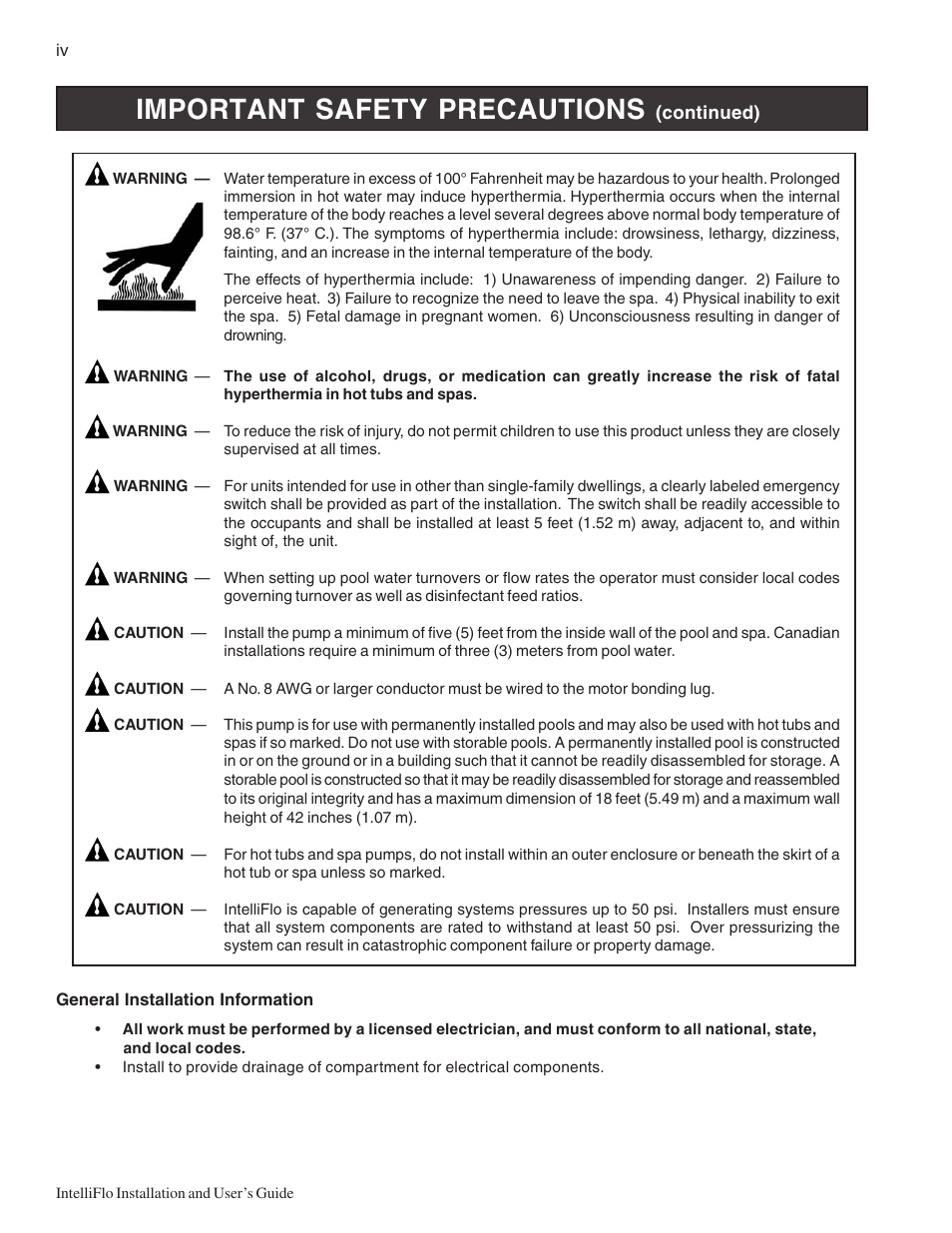 Important safety precautions | Pentair IntelliComm User Manual | Page 6 / 64