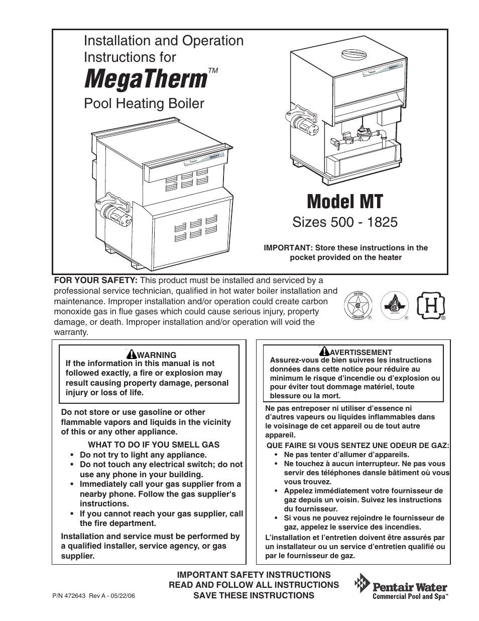 Pentair MT Sizes 500 User Manual | 32 pages