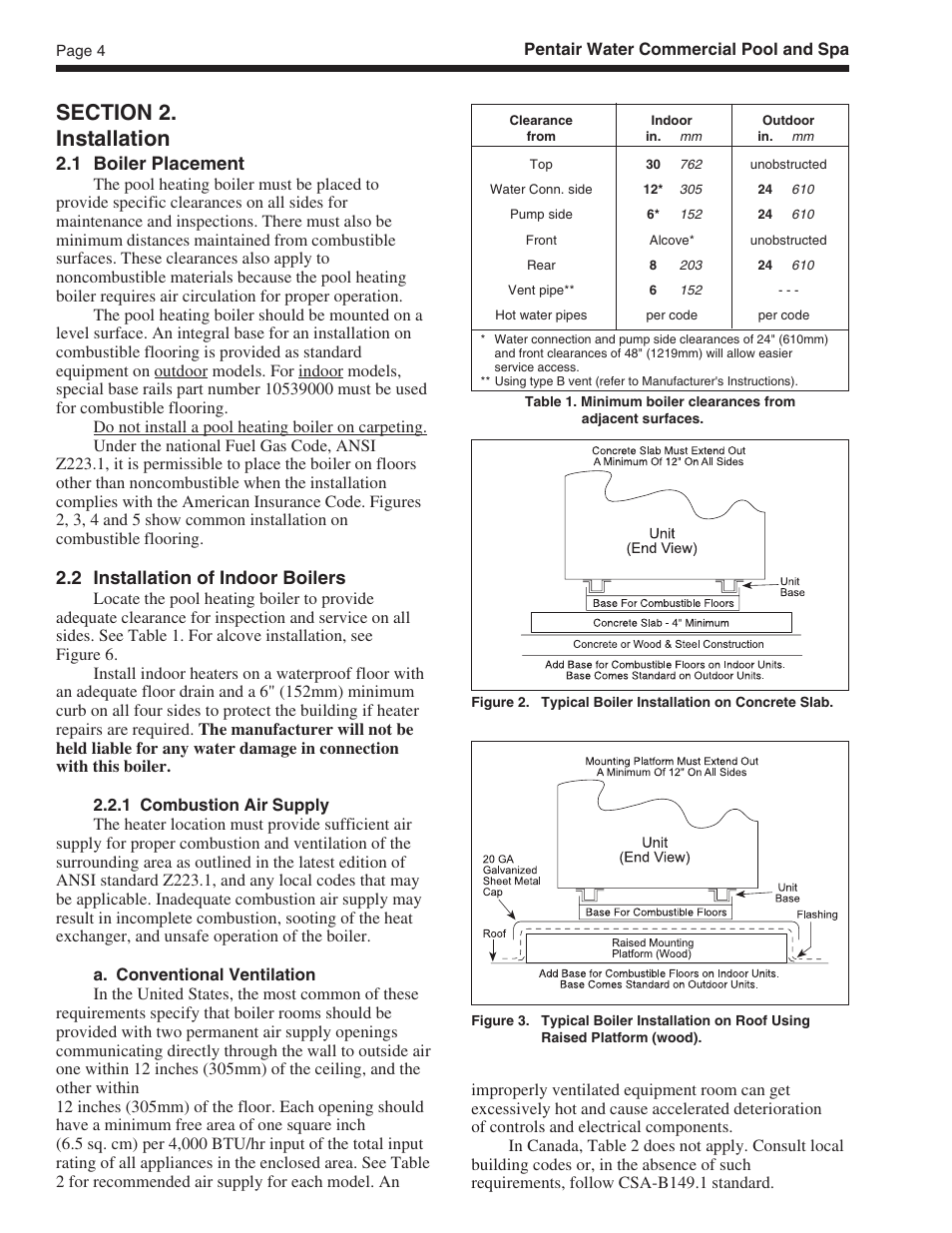 1 boiler placement, 2 installation of indoor boilers | Pentair MT Sizes 500 User Manual | Page 4 / 32