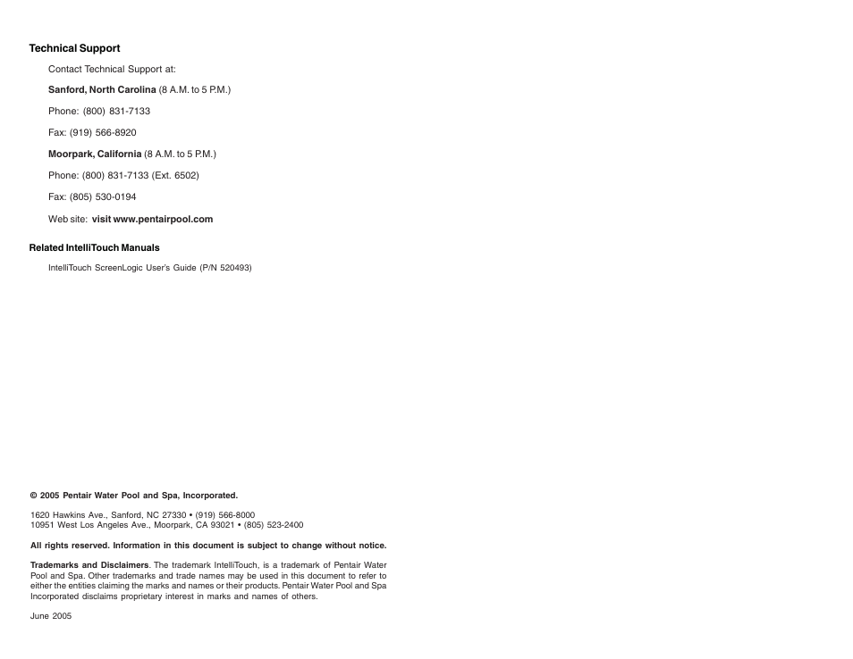 Pentair IntelliTouch PDA User Manual | Page 2 / 4