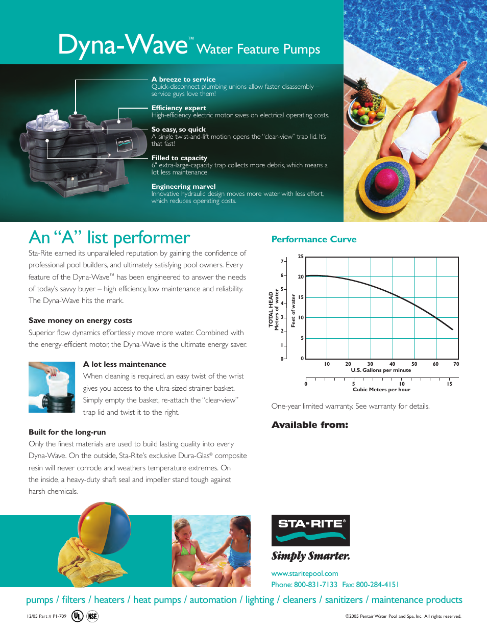 Dyna-wave, An “a” list performer, Water feature pumps | Available from: performance curve | Pentair Dyna-Wave User Manual | Page 2 / 2