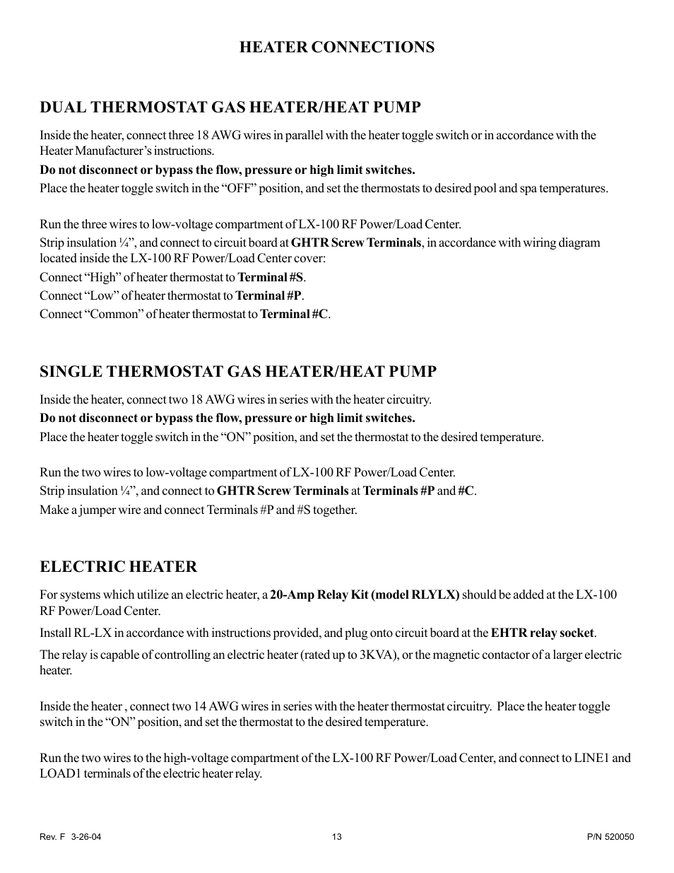 Single thermostat gas heater/heat pump, Electric heater | Pentair EasyTouch Pool/Spa Control System LX-100EZ User Manual | Page 13 / 32