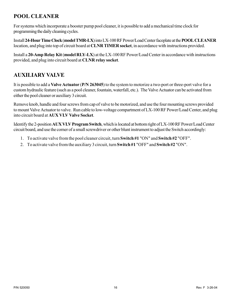 Pool cleaner, Auxiliary valve | Pentair EasyTouch Pool/Spa Control System LX-100EZ User Manual | Page 16 / 32