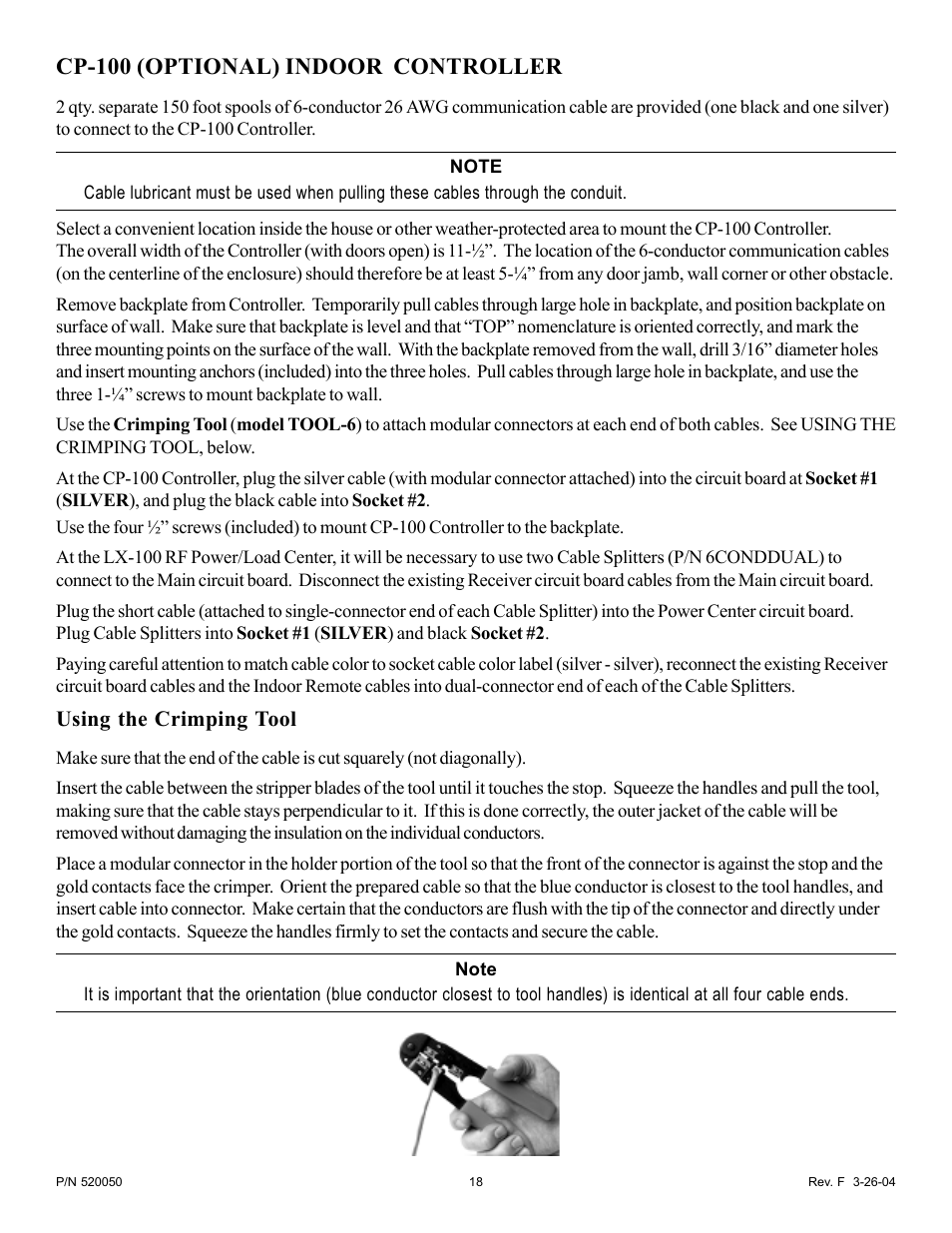 Cp-100 (optional) indoor controller, Using the crimping tool | Pentair EasyTouch Pool/Spa Control System LX-100EZ User Manual | Page 18 / 32