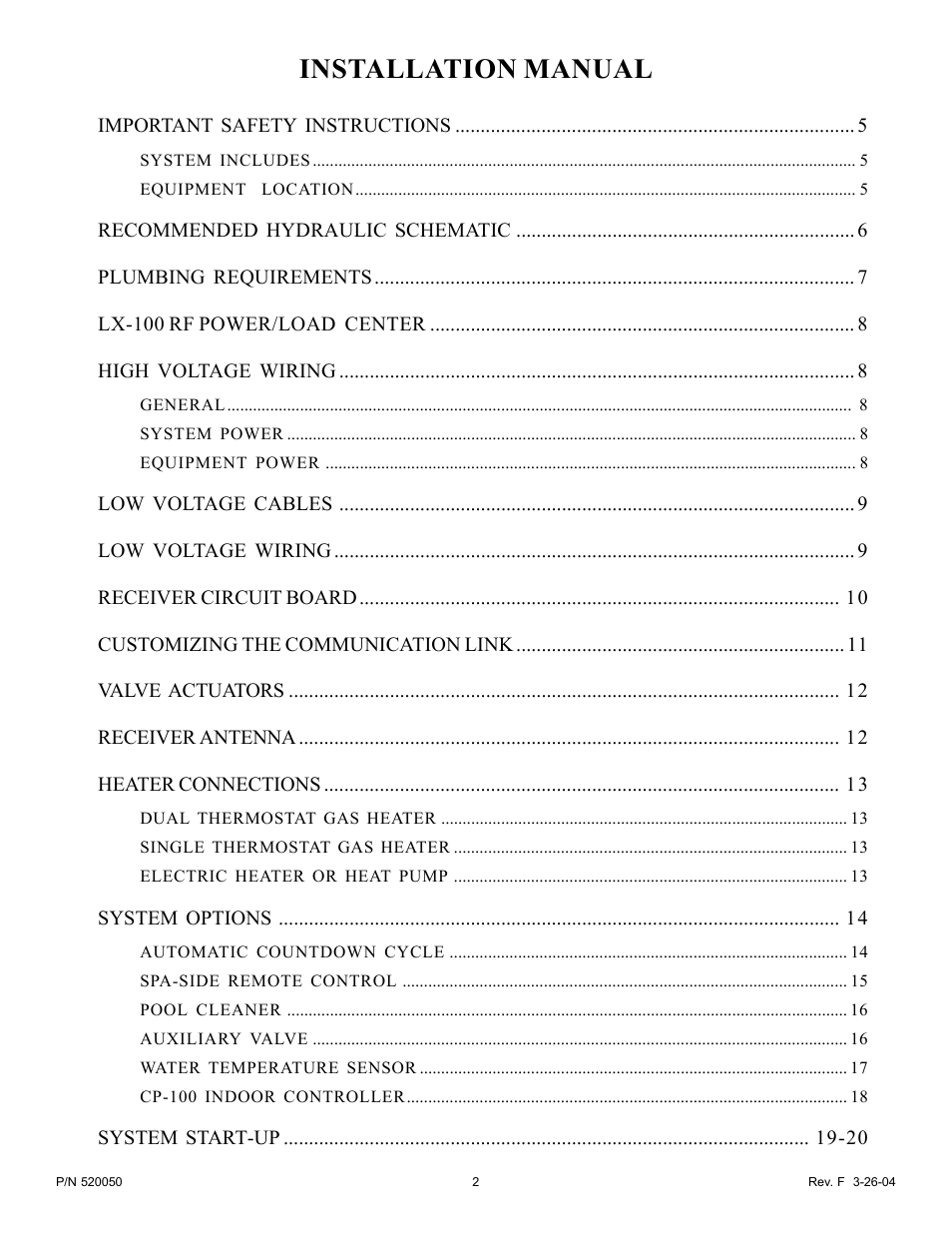 Installation manual | Pentair EasyTouch Pool/Spa Control System LX-100EZ User Manual | Page 2 / 32