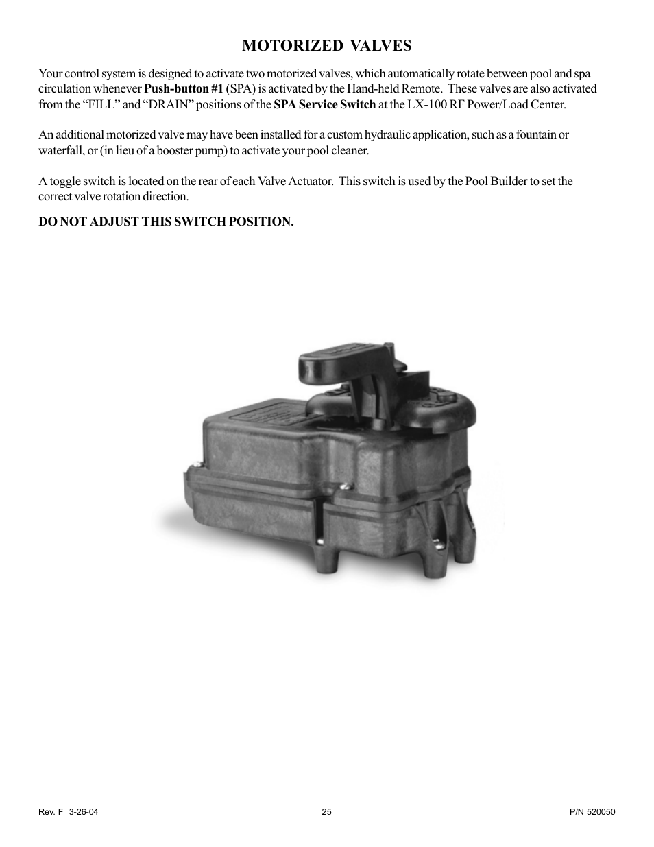 Motorized valves | Pentair EasyTouch Pool/Spa Control System LX-100EZ User Manual | Page 25 / 32