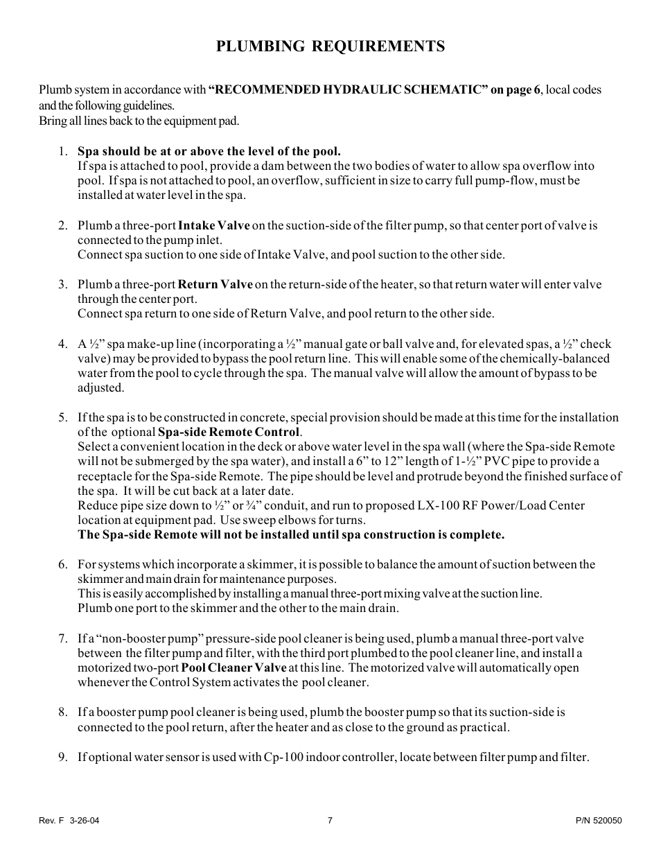 Plumbing requirements | Pentair EasyTouch Pool/Spa Control System LX-100EZ User Manual | Page 7 / 32