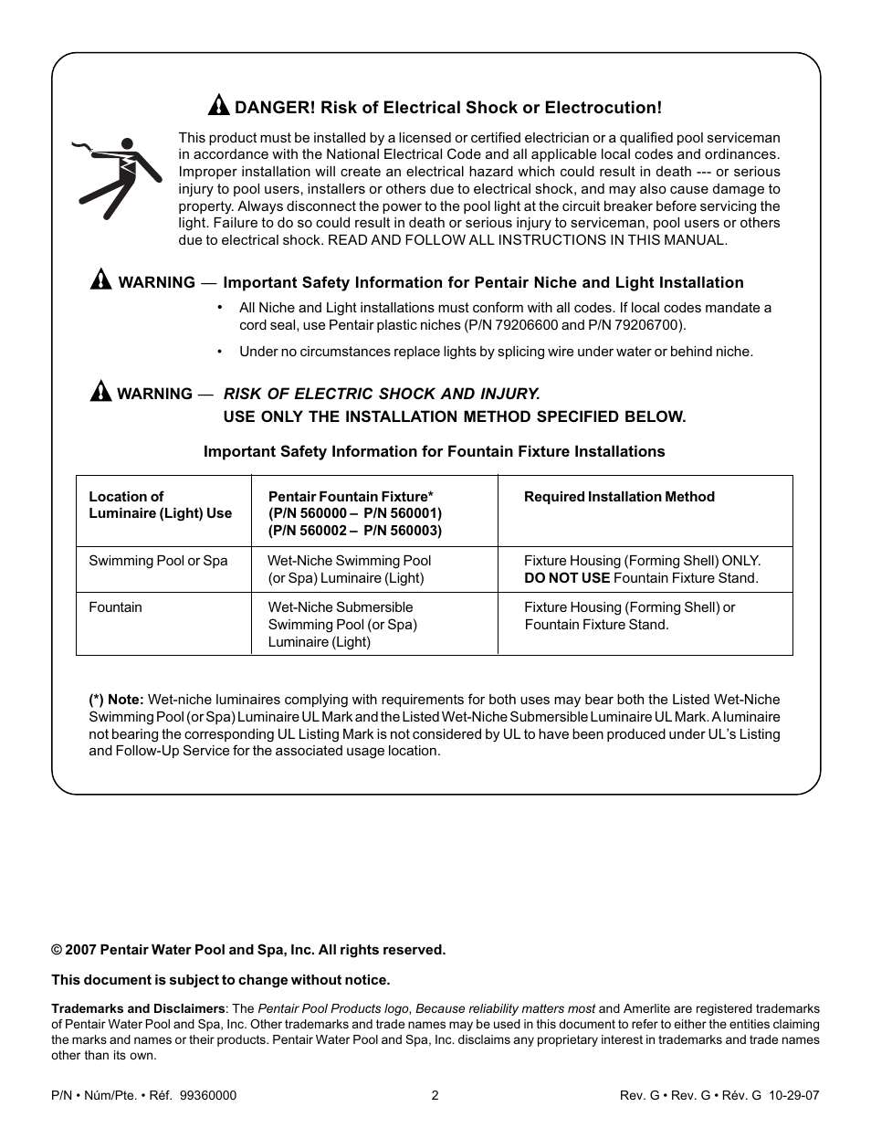 Pentair Underwater Light Amerlite User Manual | Page 2 / 24