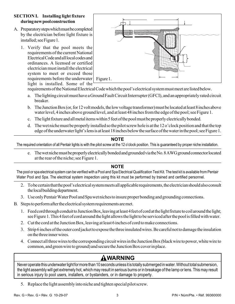 Warning | Pentair Underwater Light Amerlite User Manual | Page 3 / 24