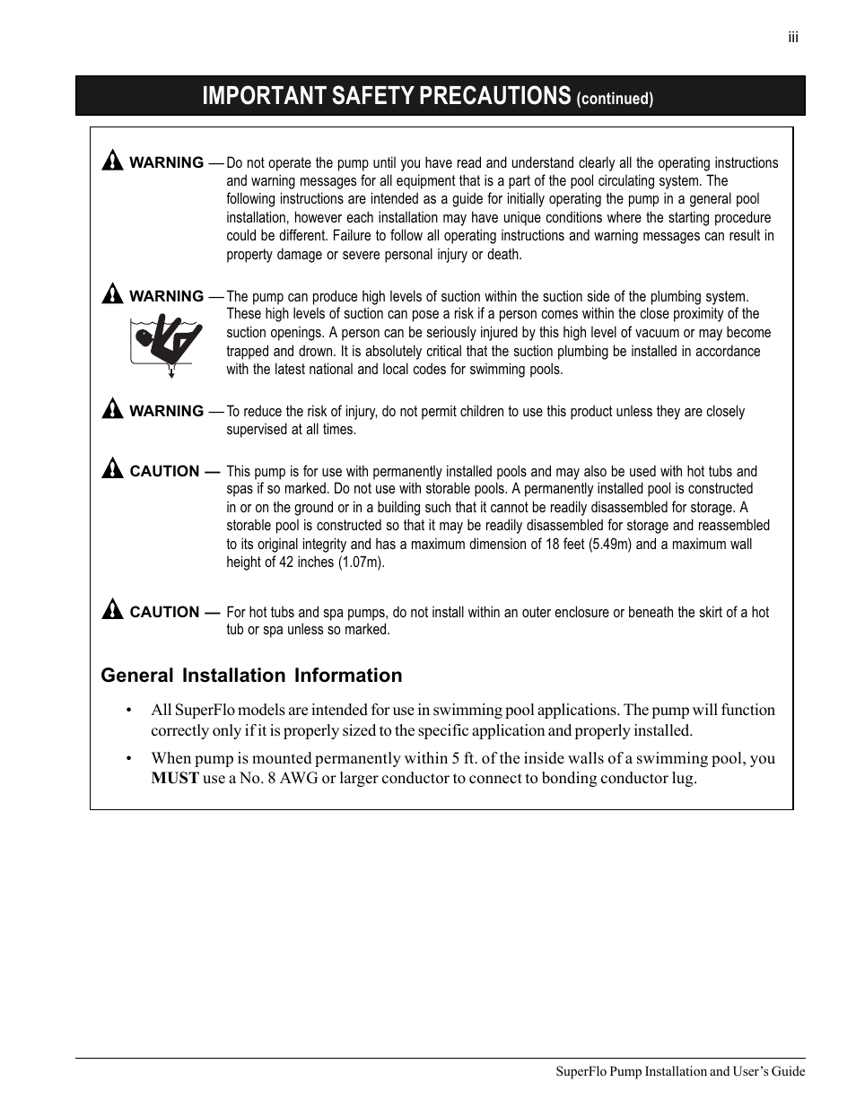 Important safety precautions | Pentair SuperFlo High Performance Pump User Manual | Page 5 / 20