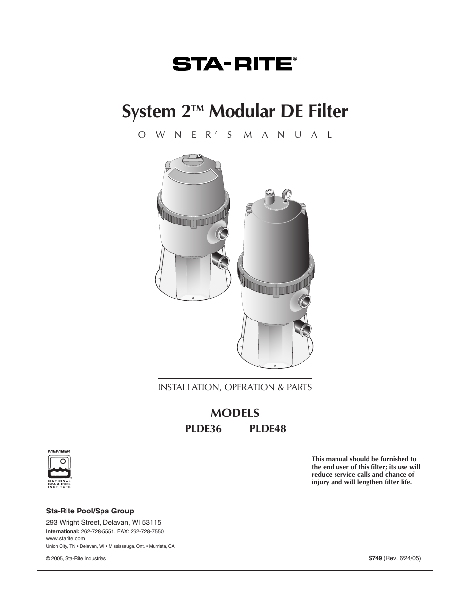 Pentair Modular DE Filter PLDE48 User Manual | 24 pages