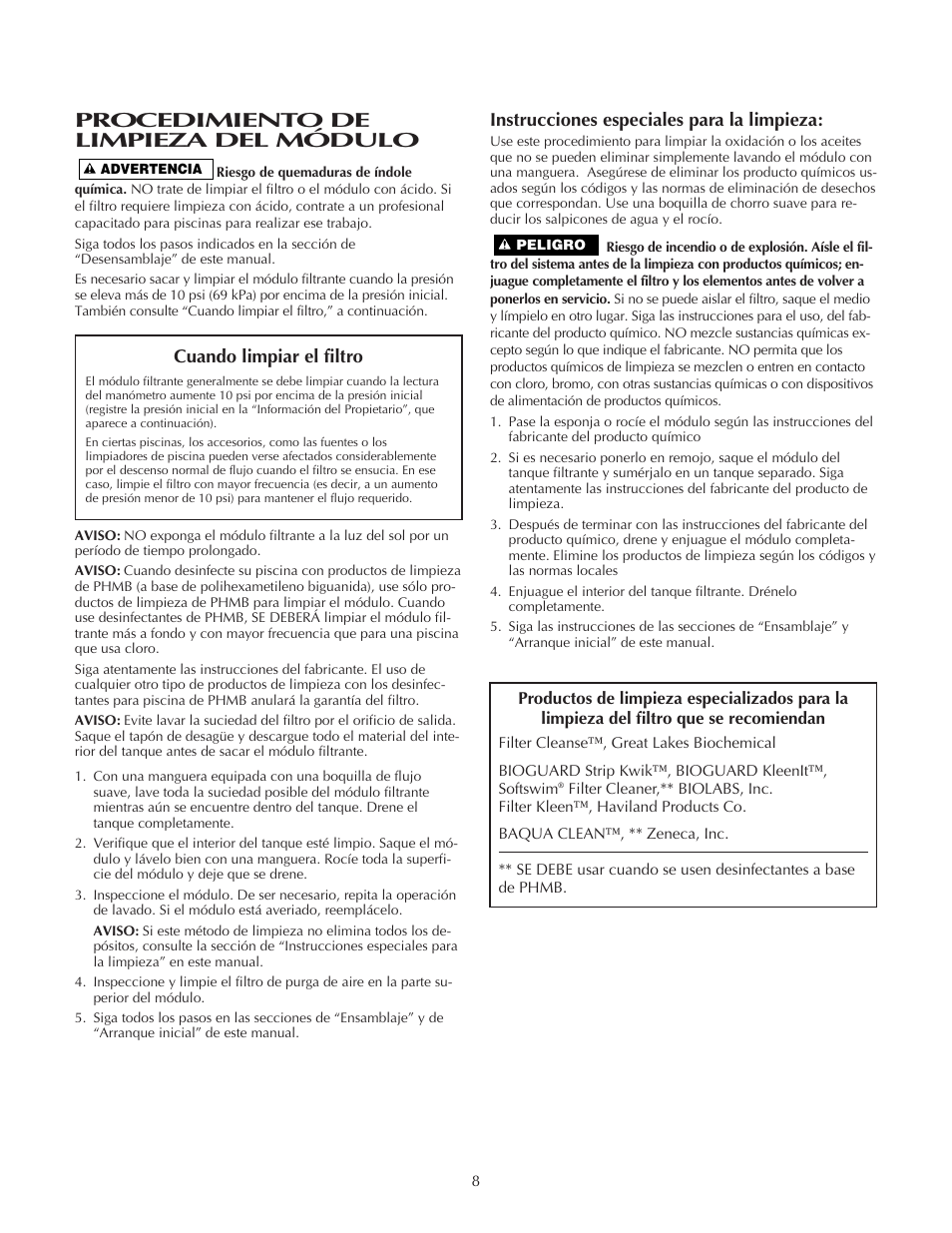 Procedimiento de limpieza del módulo | Pentair Modular DE Filter PLDE48 User Manual | Page 20 / 24