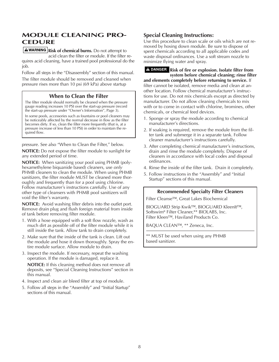 Module cleaning pro- cedure | Pentair Modular DE Filter PLDE48 User Manual | Page 8 / 24