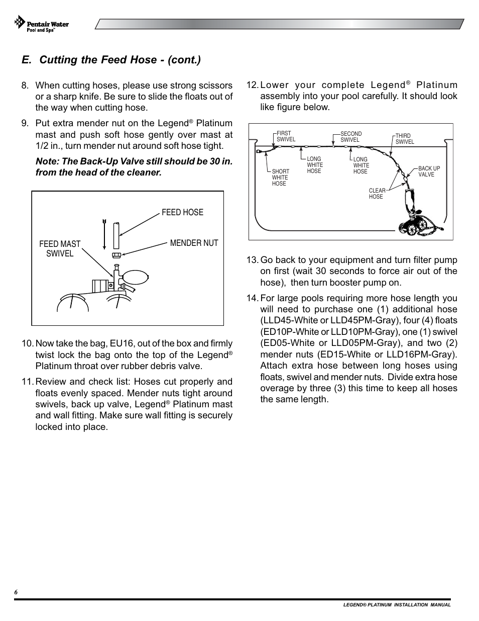 E. cutting the feed hose - (cont.) | Pentair Side Pool Cleaner User Manual | Page 10 / 20