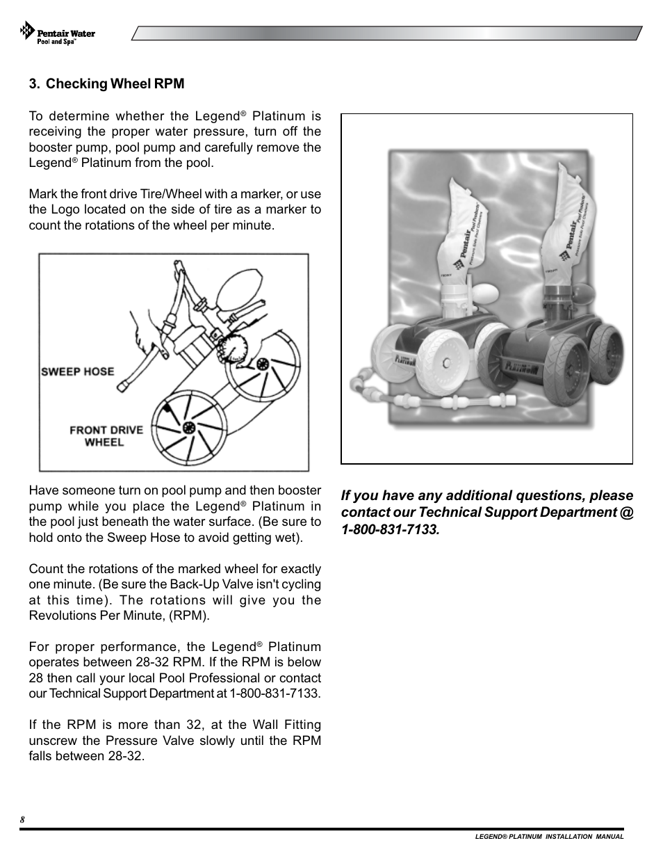 Checking wheel rpm | Pentair Side Pool Cleaner User Manual | Page 12 / 20