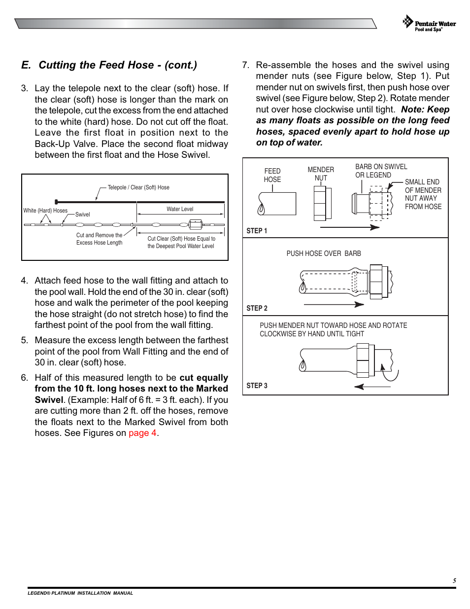 E. cutting the feed hose - (cont.) | Pentair Side Pool Cleaner User Manual | Page 9 / 20