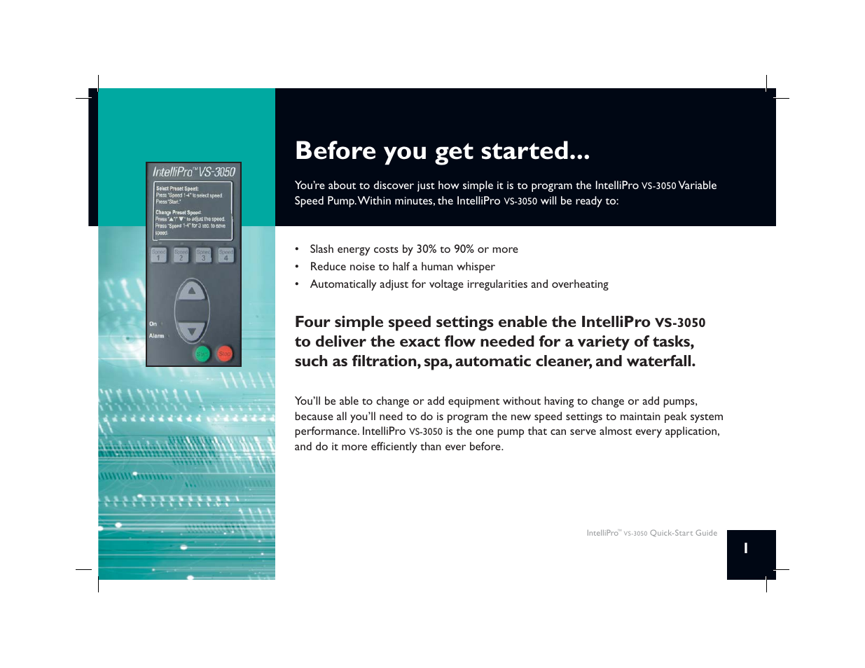 Before you get started, Four simple speed settings enable the intellipro | Pentair IntelliPro VS-3050 User Manual | Page 3 / 16
