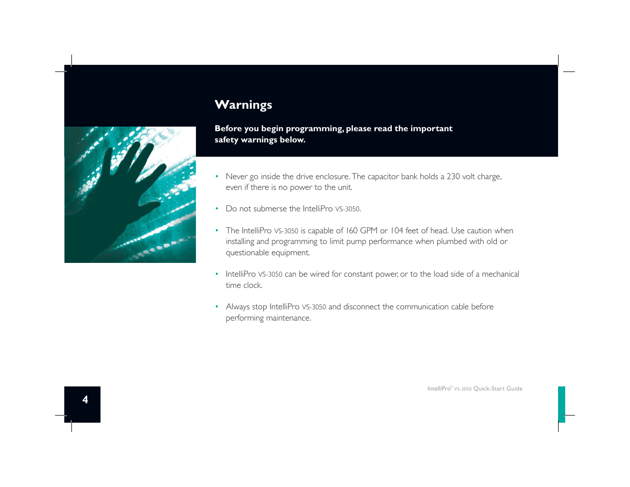 Warnings | Pentair IntelliPro VS-3050 User Manual | Page 6 / 16