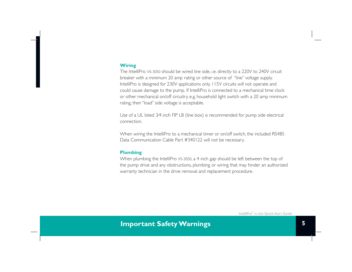 Important safety warnings | Pentair IntelliPro VS-3050 User Manual | Page 7 / 16