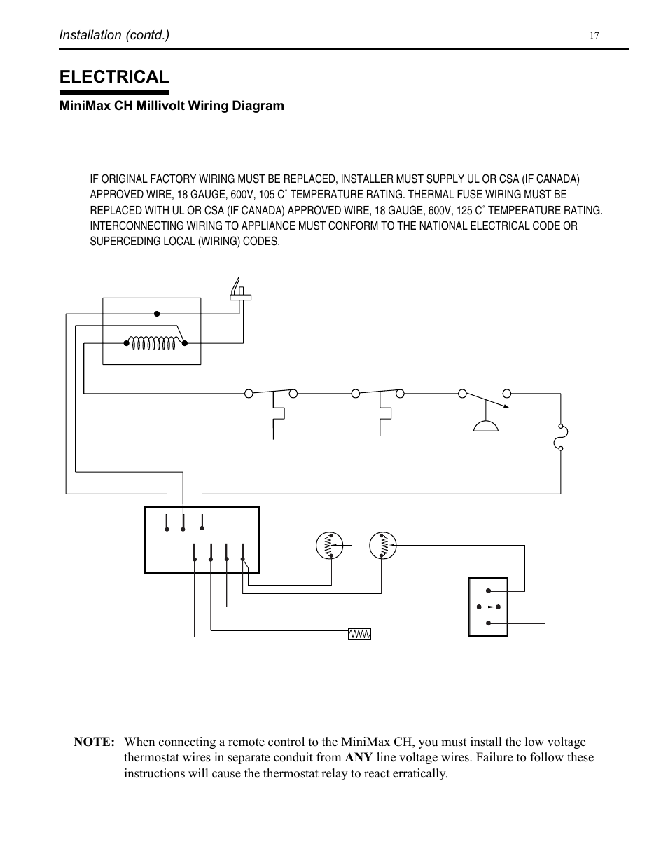 Electrical, Minimax ch millivolt wiring diagram | Pentair CH User Manual | Page 17 / 36