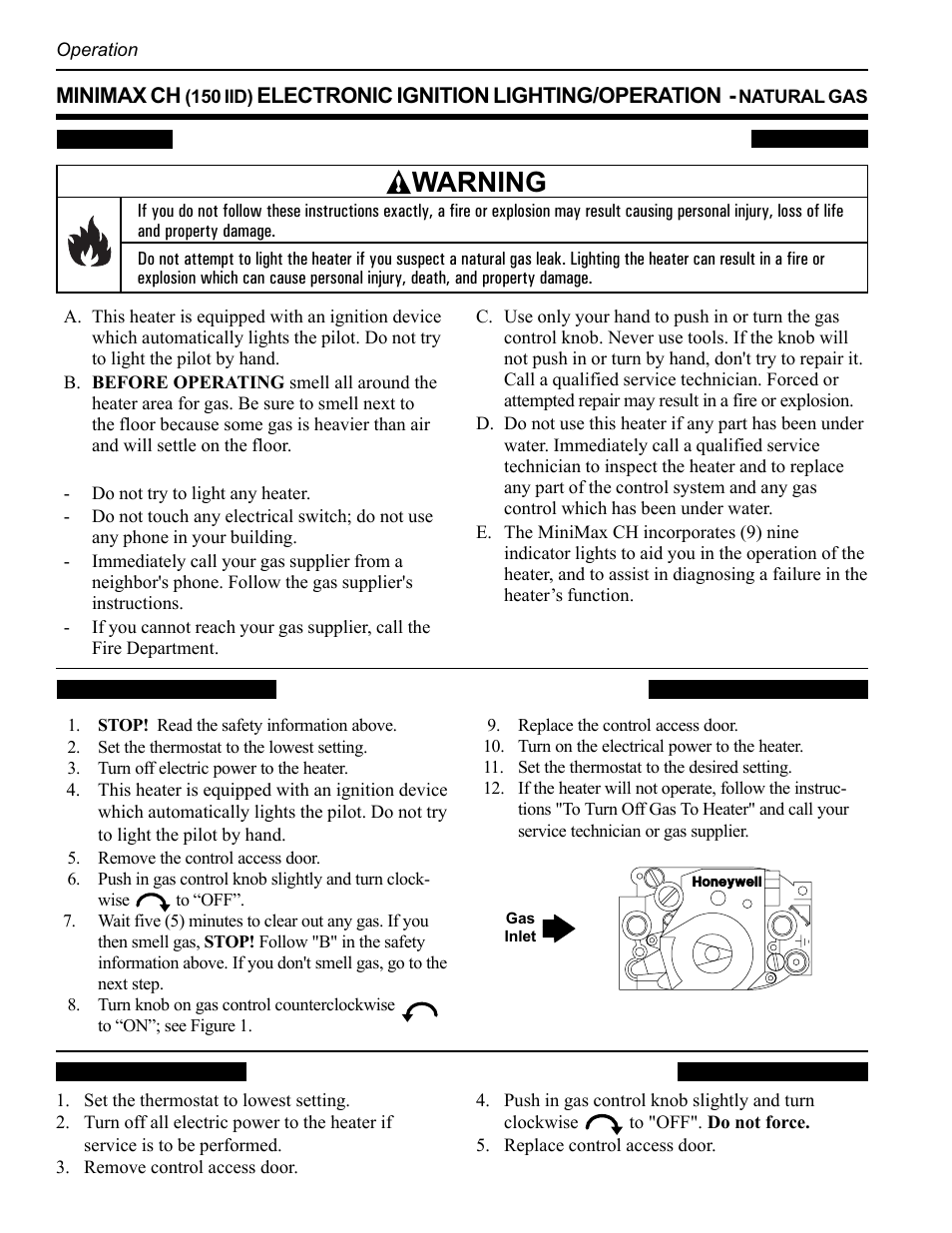 Warning, For your safety: read before lighting, Minimax ch | Electronic ignition lighting/operation | Pentair CH User Manual | Page 24 / 36