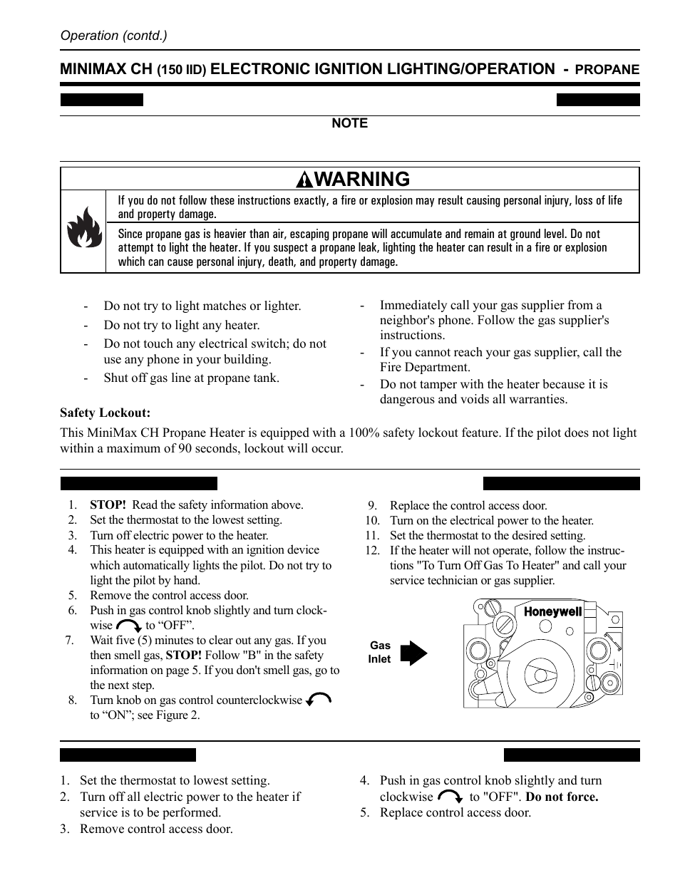 Warning, For your safety: read before lighting, Minimax ch | Electronic ignition lighting/operation | Pentair CH User Manual | Page 25 / 36